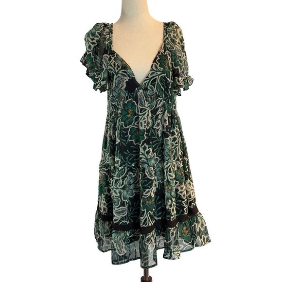 NWT Band of the Free Sleeveless Dress Flutter Sleeve Empire Waist Blk Emerald M - Picture 1 of 9